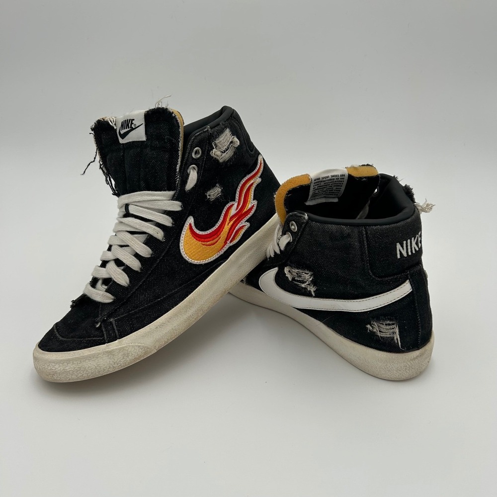 Nike Blazer Mid 77 PRM Cleveland Rocks Denim Flame Swoosh DQ7635-001 Mens 8.5